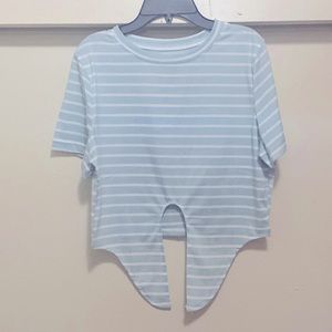 Stripe mint and white crop top that can be tied from front